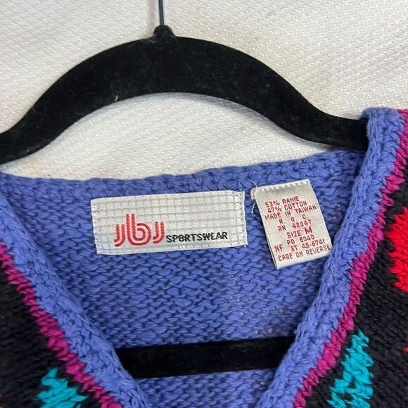 80’s 90’s Floral Embroidered V Neck Short Sleeve Sweater Sz M - Picture 3 of 5